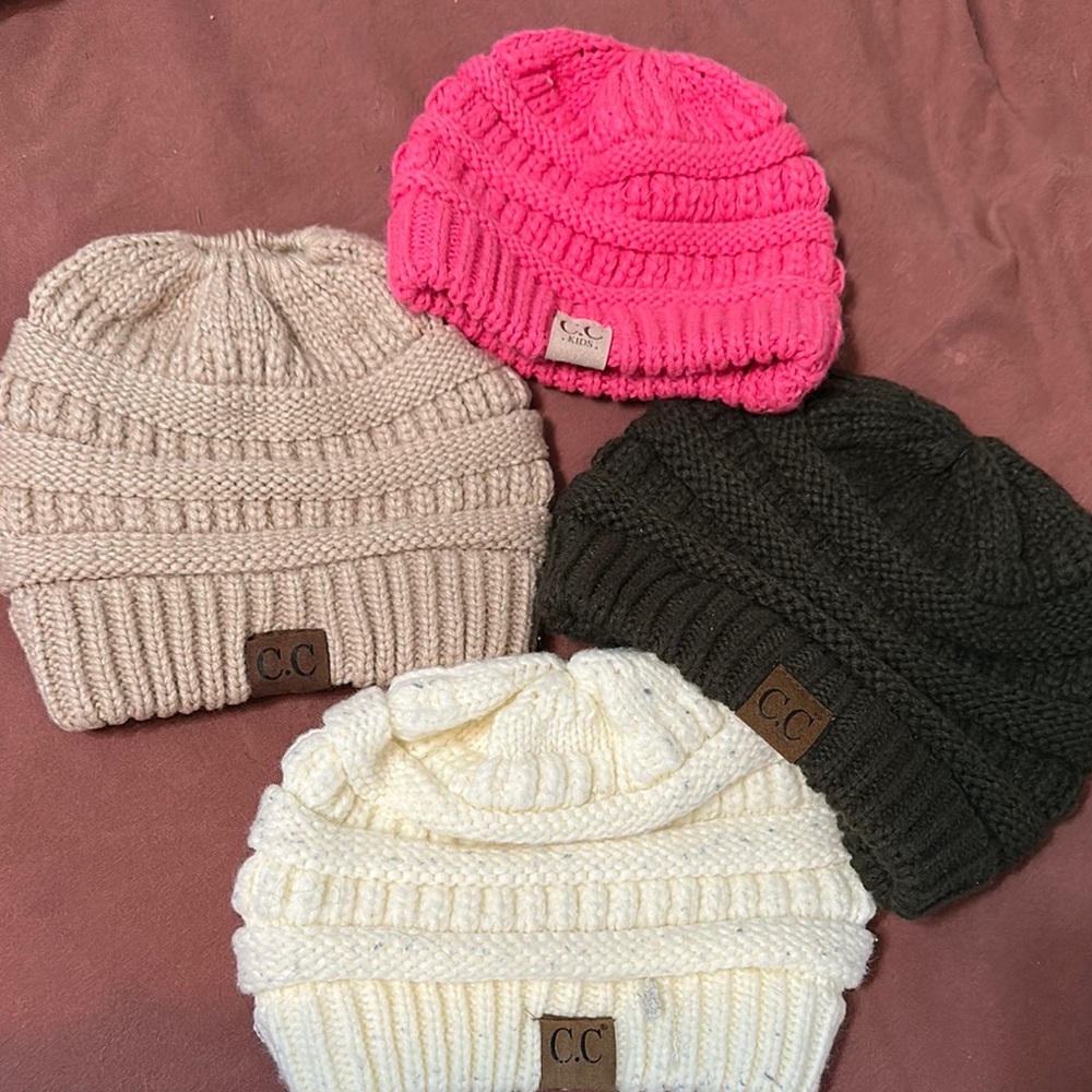 C.C Cozy Knit Beanie Collection - Hot Pink, Beige, Black, Ivory